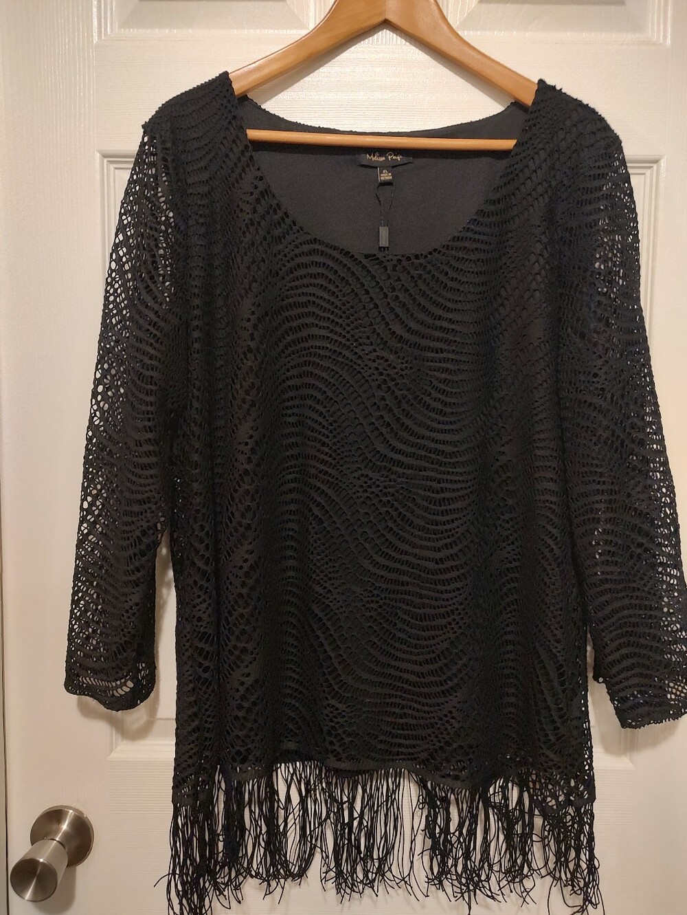 Black Crochet Fringe Women's Top